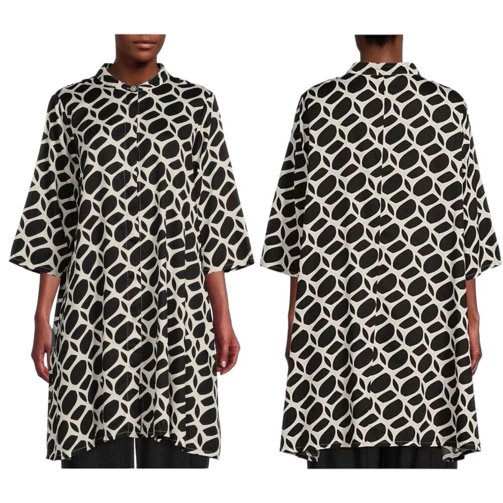 Bryn Walker Size 2XS Black White Geometric Print Winona Poplin Tunic Top